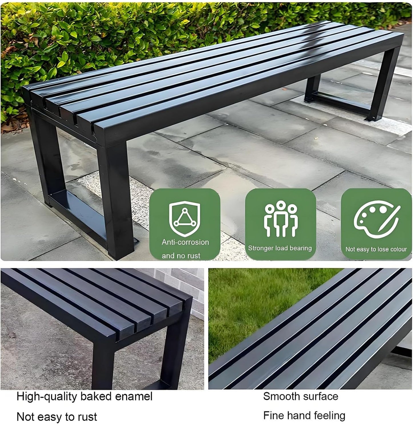 Weatherproof Metal Dining Bench, Outdoor Bench Backless Patio Bench 2-Person Farmhouse Bench Garden Bench for Kitchen, Living Room, Entryway(Orange,47in)