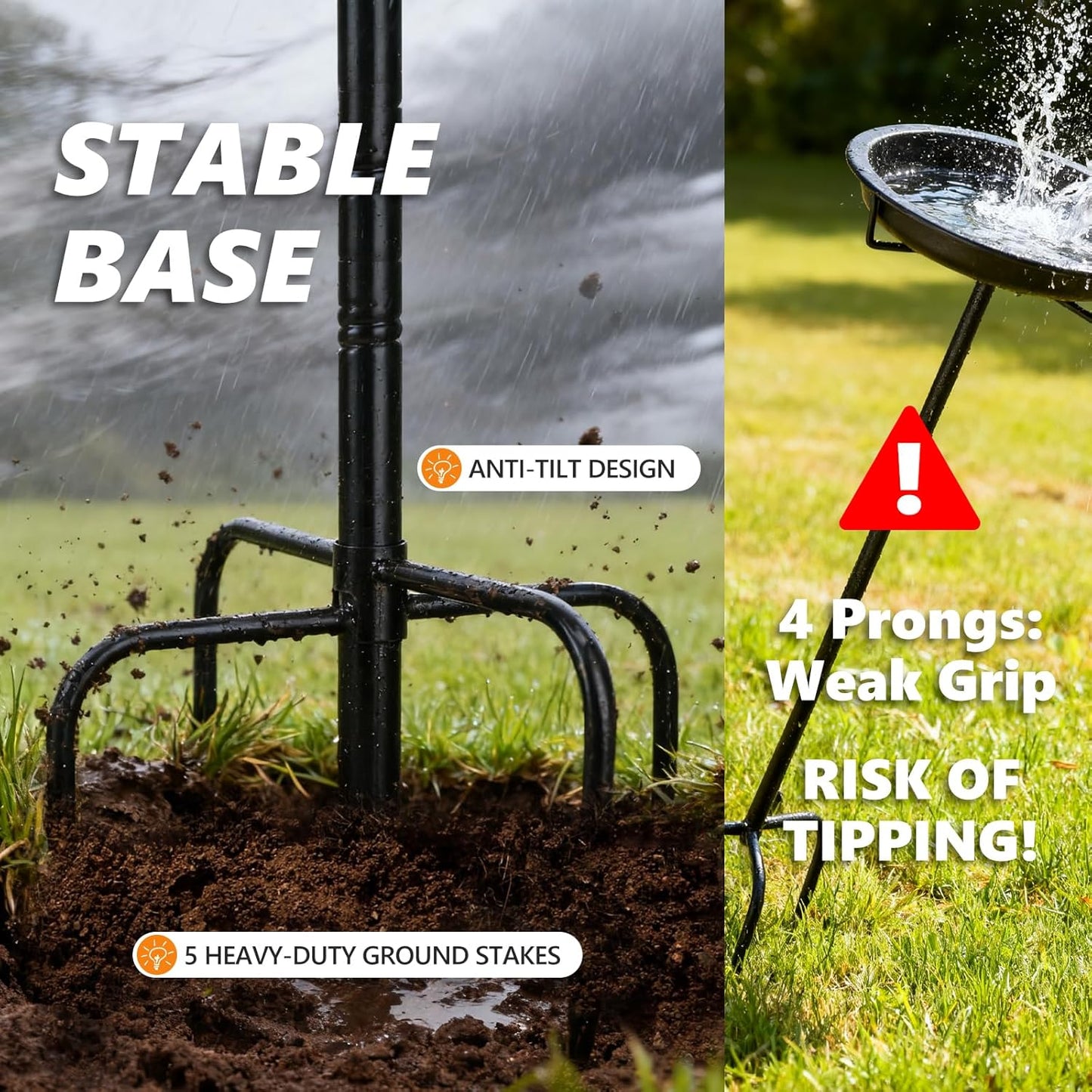 3" Deep 43" Tall Metal Bird Bath for Outdoors, 12" Dia Removable Bird Baths Water Bowl for Outside, Vintage Standing Birdbaths with Stable Stake for Garden Yard Lawn Decor 1.4 Gallon