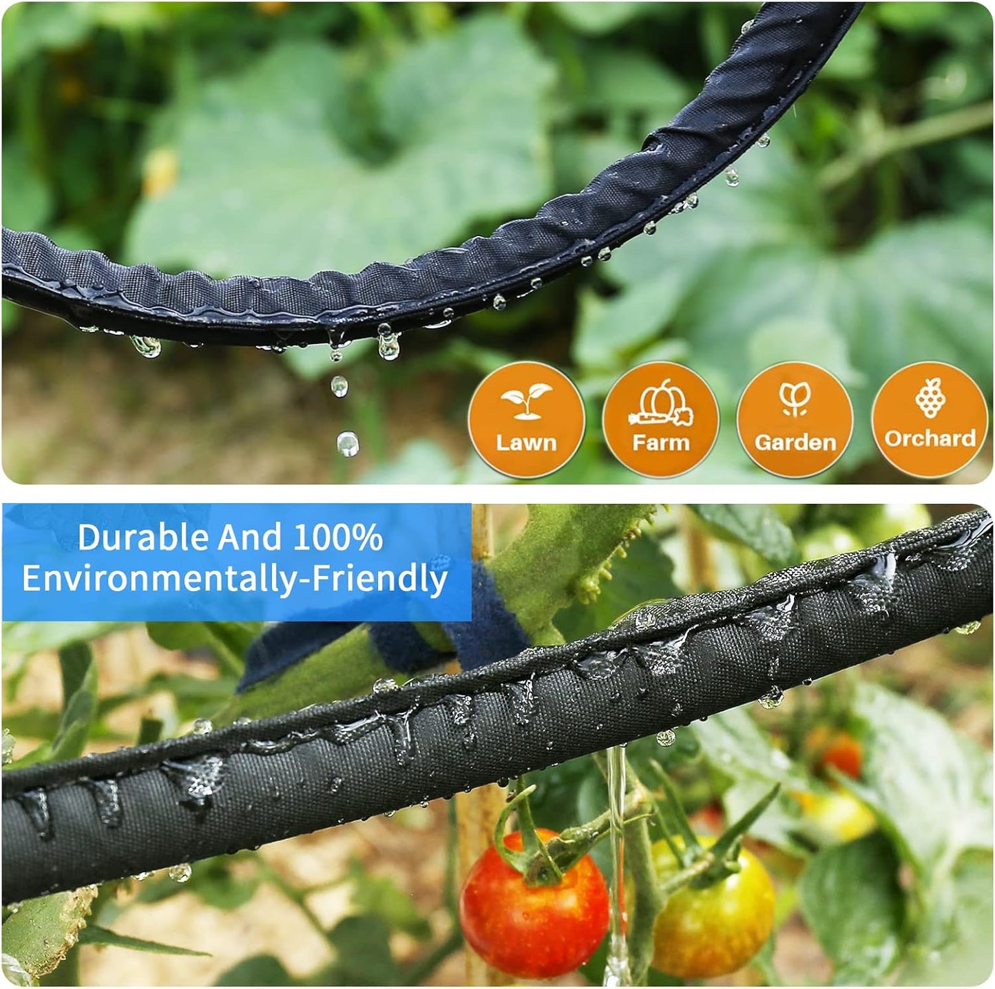 Hlinker Flat Soaker Hose 50 FT for Garden Beds, 50Ft 1/2" Linkable Consistent Drip Irrigation Hose Save 80% Water, Leakproof Heavy Duty Double Layer Sprinkler Hose