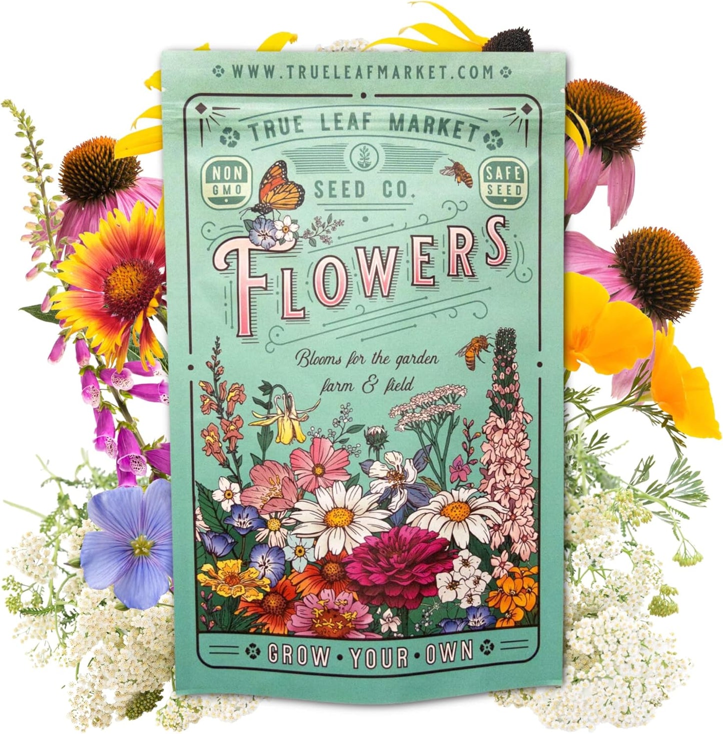 All Annual Wildflower Seeds Mix – 4 Oz, 4,000+ Seeds – 21 Varieties Including California Poppy, Indian Blanket, Scarlet Flax – Bulk Pollinator Wildflower Seed for Planting