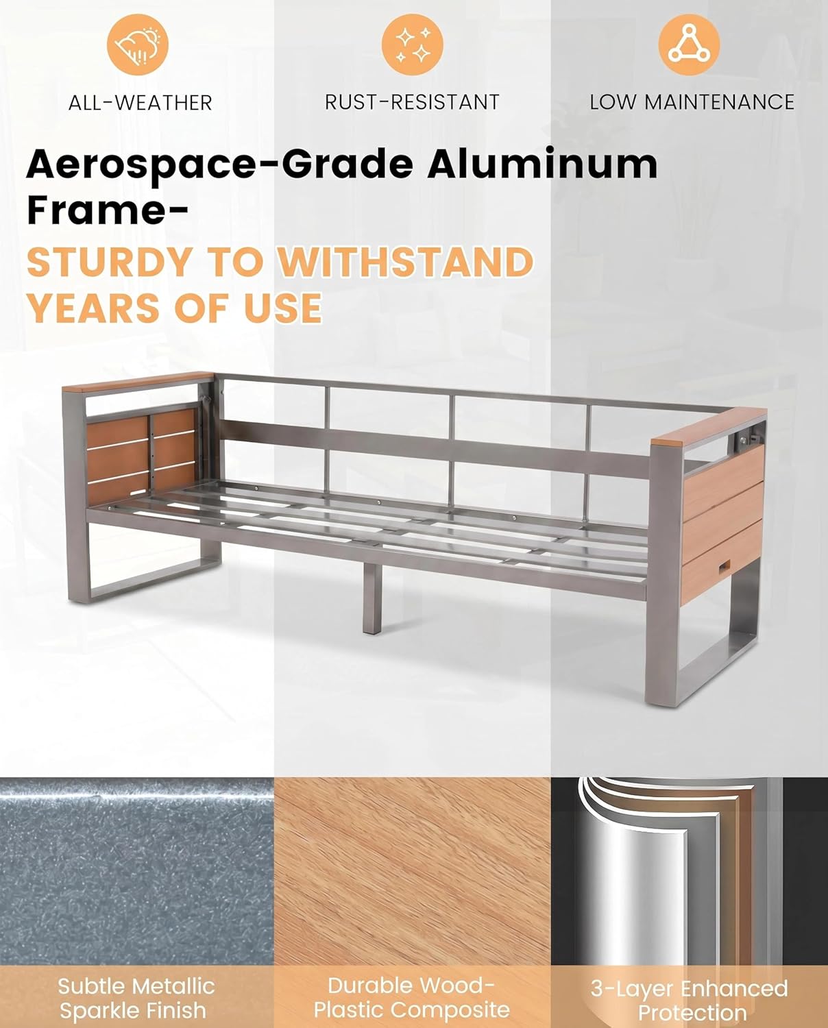 Sundale Outdoor Aluminum Patio Furniture Set, 5 Piece Metal Patio Conversation Sets with 5" Thick Cushions, Shimmer Coated Outdoor Couch with 2 Extendable Side Tables for Yard, Deck (Beige)