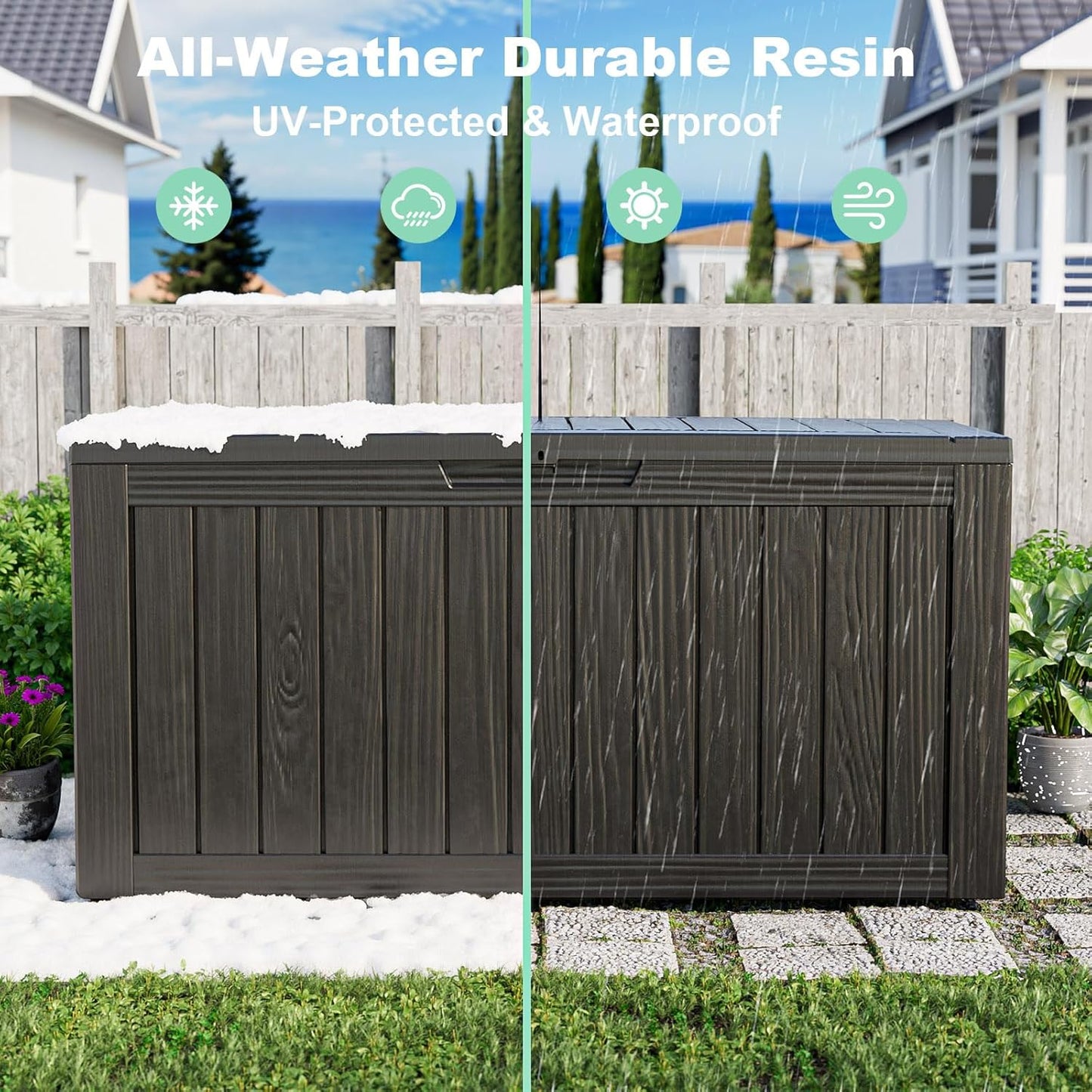 85 Gallon Outdoor Waterproof Resin Storage Deck Box Lockable Outside Bench UV Resistant Bin Patio Porch Furniture Pool Float Garden Tool Cushion Black