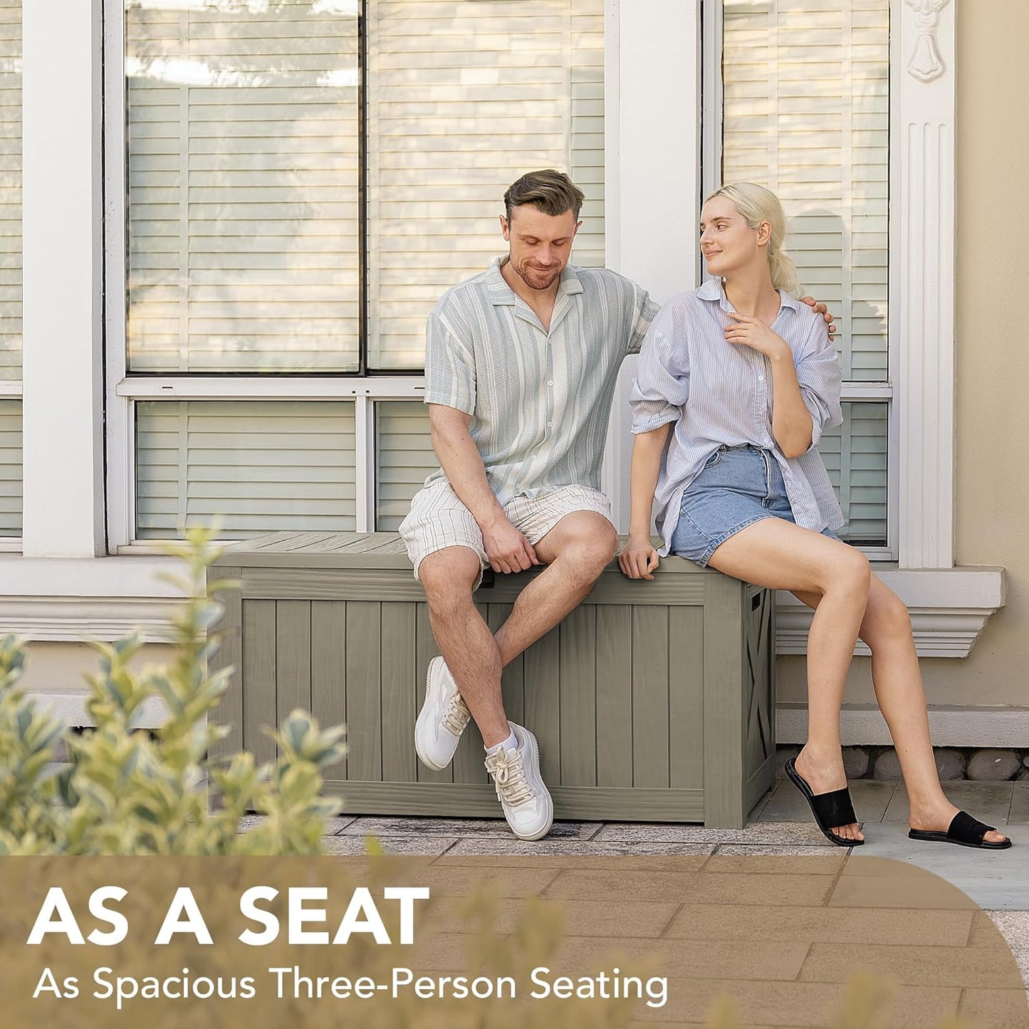 Devoko 120 Gallon Deck Box Resin Outdoor Storage Box Waterproof for Patio, Large Outdoor Storage Bench Lockable for Outside (Brown)