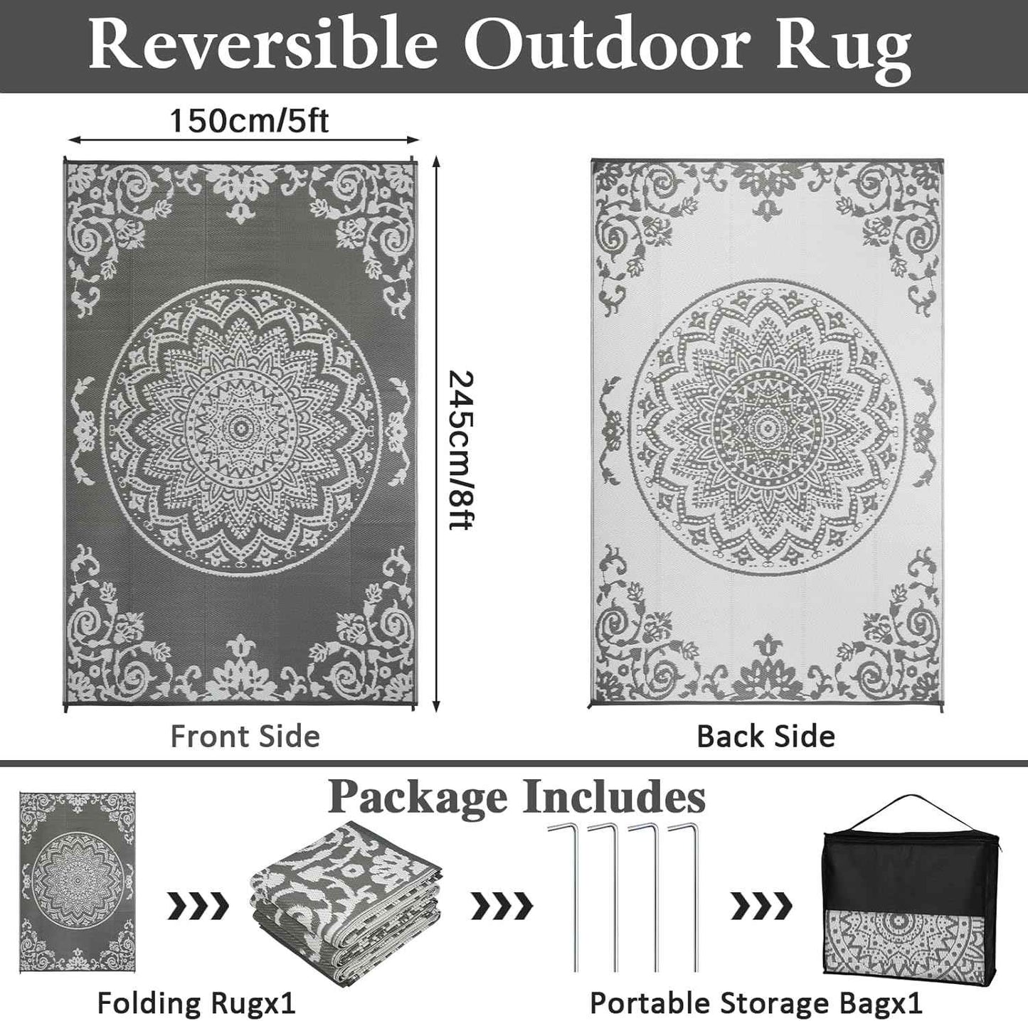 famibay Outdoor Rug Waterproof 5x8 ft, Reversible Outdoor Plastic Straw Rug, UV-Resistant Patio Rug Lightweight Portable RV Mat Indoor Outdoor Carpet for Camping, Balcony, Deck, Backyard, Picnic