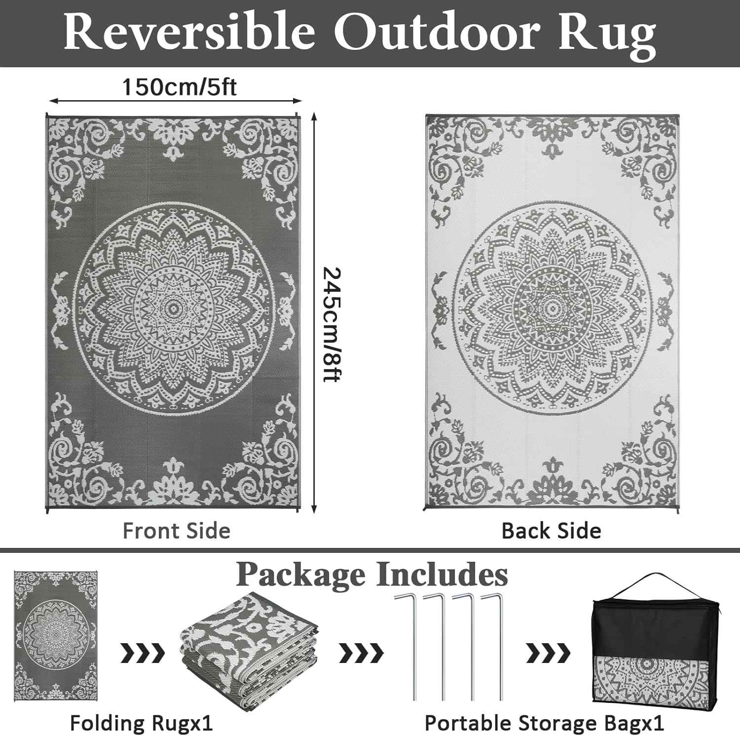 famibay Outdoor Rug Waterproof 5x8 ft, Reversible Outdoor Plastic Straw Rug, UV-Resistant Patio Rug Lightweight Portable RV Mat Indoor Outdoor Carpet for Camping, Balcony, Deck, Backyard, Picnic