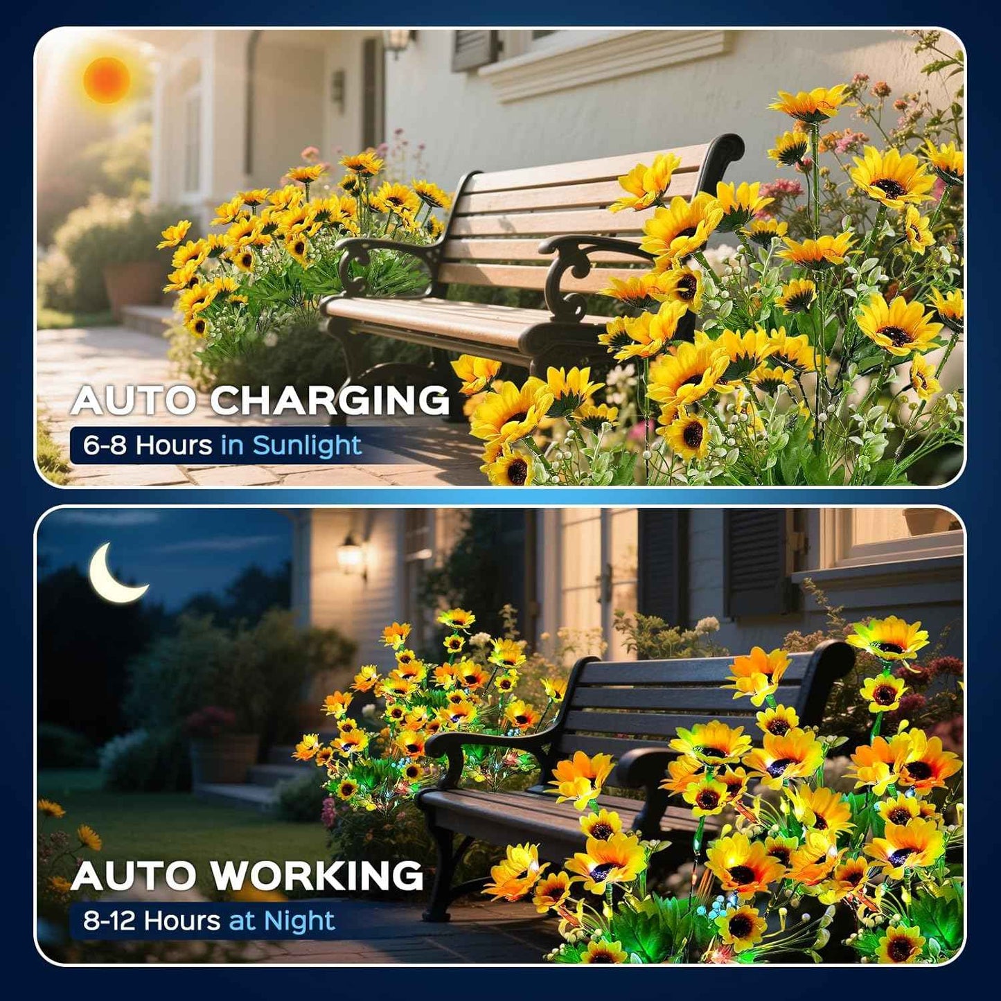 TANSOREN 4 Pack Solar Garden Lights Outdoor, Colorful LED Waterproof Solar Powered Sunflowers Landscape Lights for Outside Yard, Patio, Pathway Decorative, Décor, Gifts, Two Lighting Modes