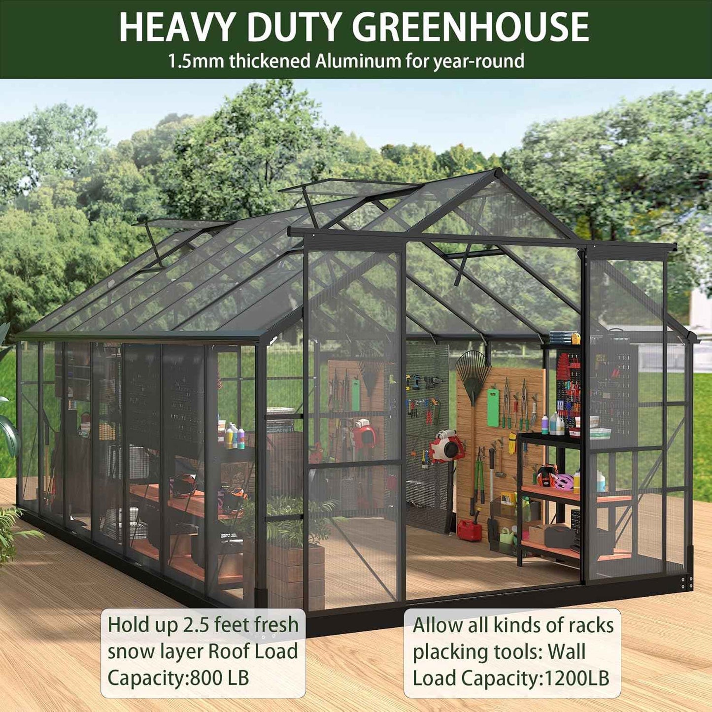 Polycarbonate Greenhouses, 8x16 FT Green Houses for Outside with Adjustable Roof Vents, Walk-in Aluminum Frame Greenhouse, Windproof, Garden, Backyard Outdoor (8x16FT)