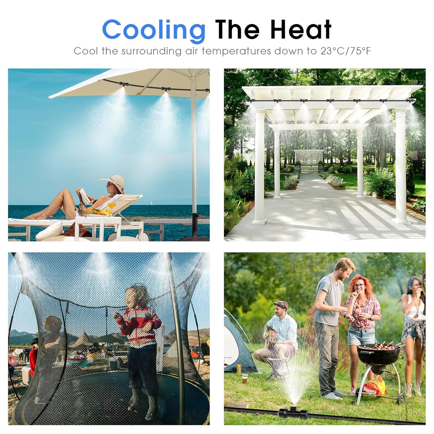 Misting Cooling System 59FT (18M) Misting Line + 26 Brass Mist Nozzles + 28 Brass Adapter(3/4") Outdoor Mister for Patio Garden Greenhouse Trampoline for Waterpark