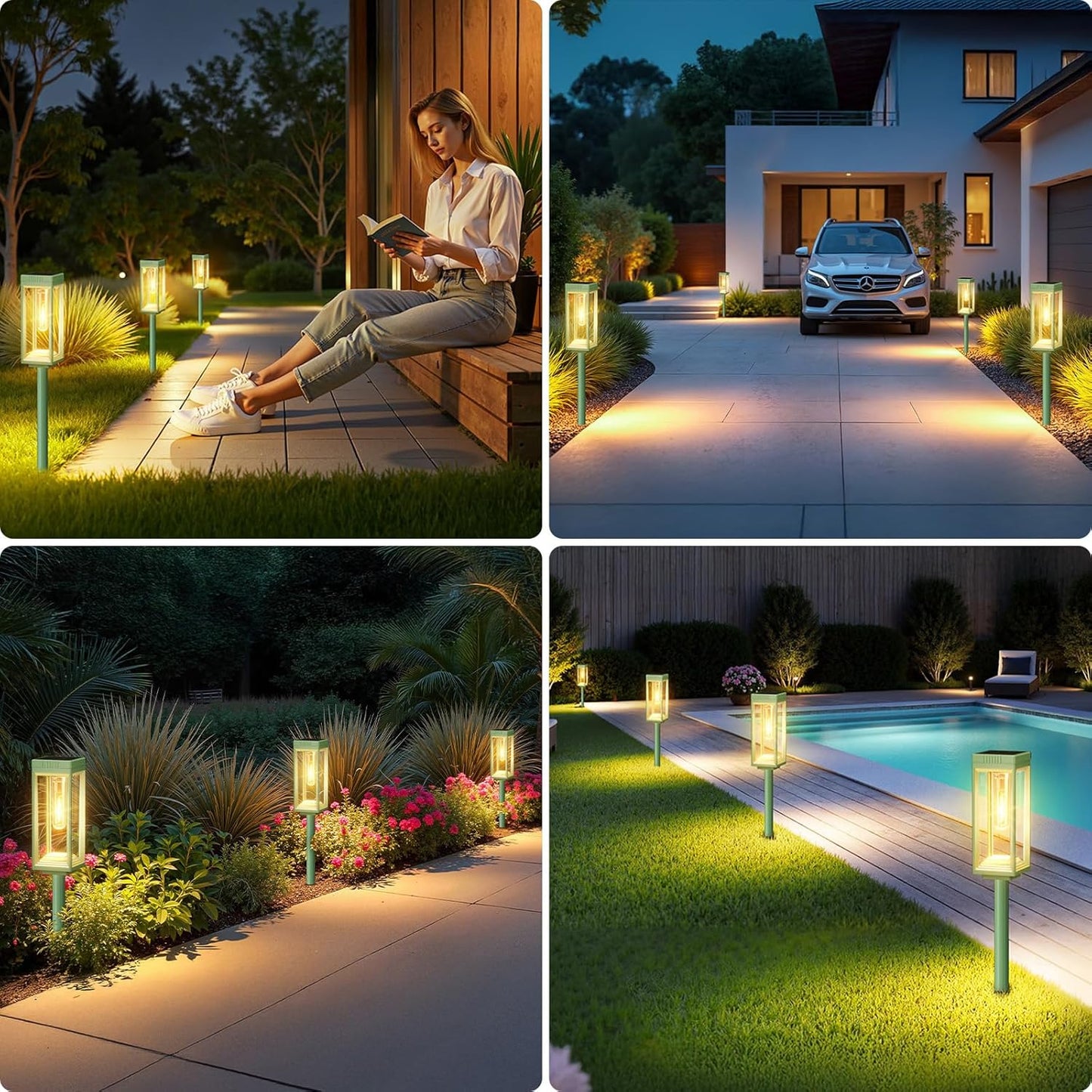 WdtPro 6 Pack Bright Solar Pathway Lights Outdoor, Auto On/Off, 15+ Hours Runtime, Solar Lighting for Garden Step Outside Yard Driveway Landscape Path Patio, Warm White, Green Shell