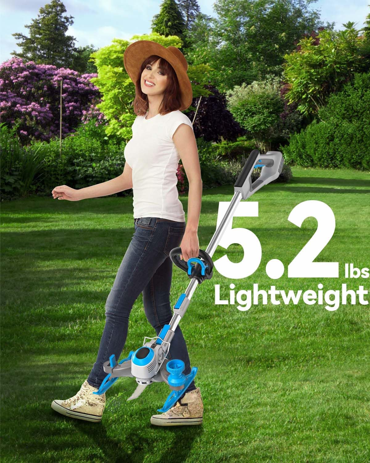 Weed Wacker Cordless, 20V MAX* 4.0Ah Battery Operated, Runing Time 75 mins, Weight only 5.2 lbs, Bladed Edger/Trimmer/Mower in 1 (with 4.0Ah Battery)