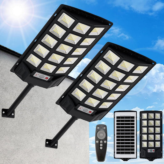 Solar Lights Outdoor,IP66 Waterproof Solar Street Lights with Motion Sensor & Remote,6500K Dusk to Dawn Street Lamps for Parking Lot/Yard/Garden(2 Pack)