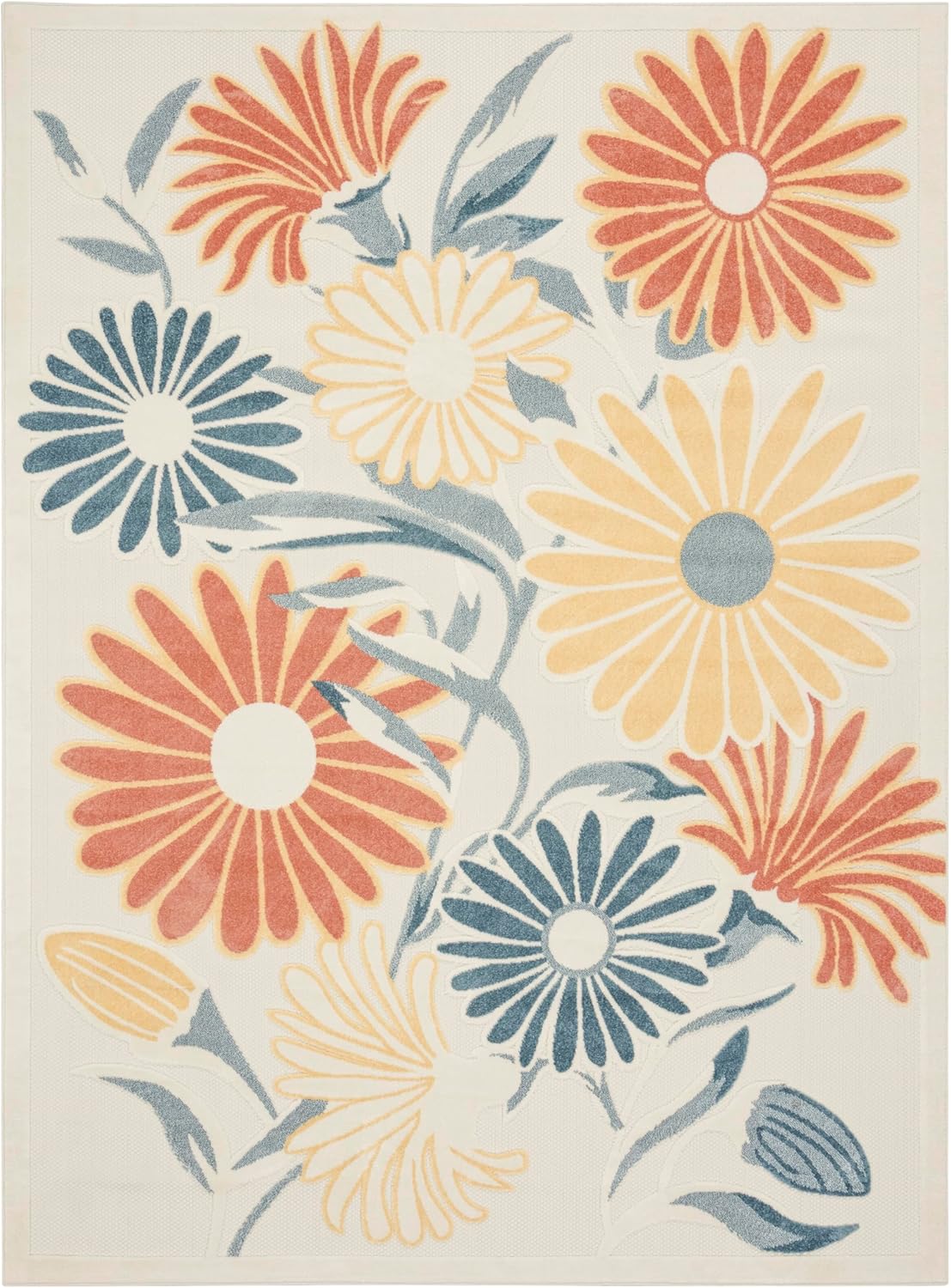 Nourison Aloha Ivory Rose 7'10" x 10'6" Area Rug - Easy Clean, Non Shedding, Bed Room, Living Room, Dining Room, Kitchen (8' x 11')