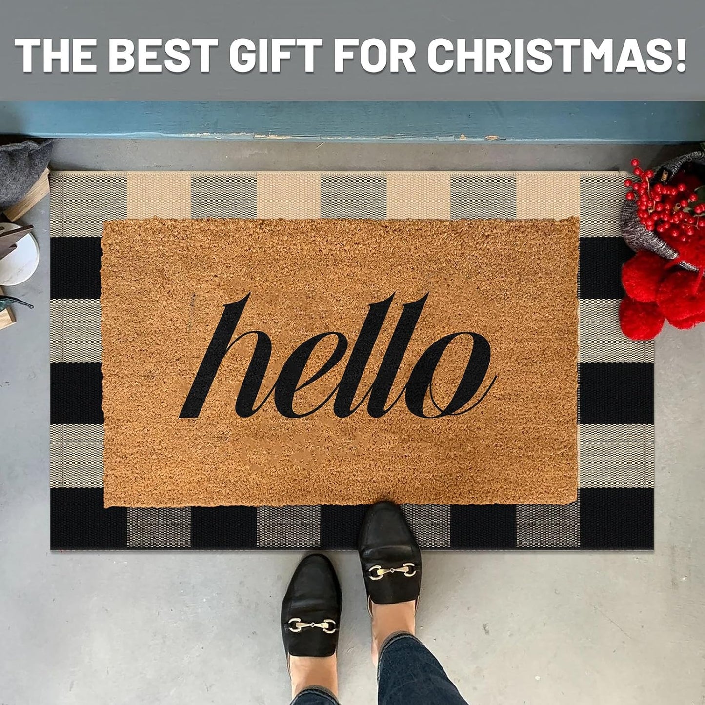 IOHOUZE Buffalo Plaid Checkered Rug 2x3 Ft Front Door Mats, Washable Area Rugs for Front Porch Welcome Mats Indoor Outdoor, Entryway Door Rug for Entryway, Home Entrance, Tan Black