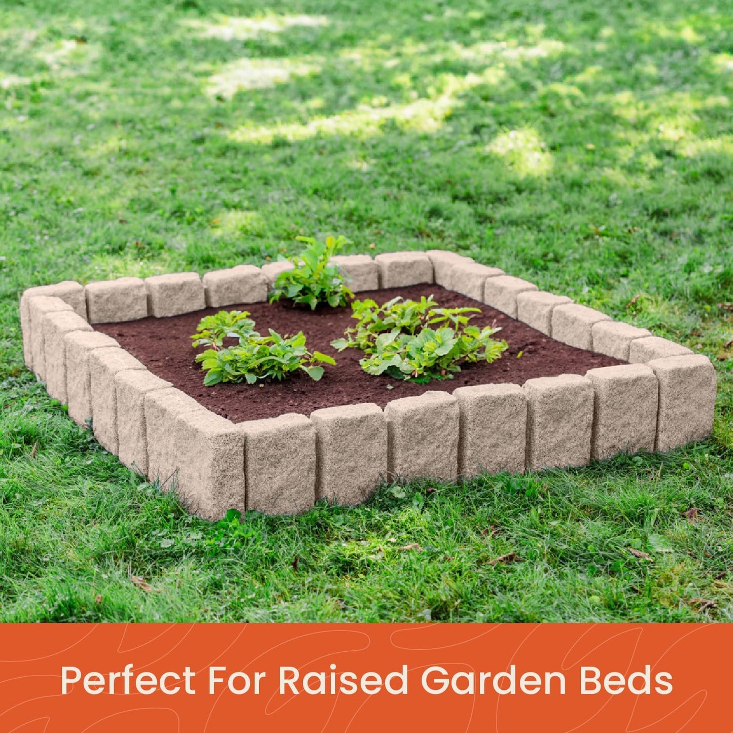 Beuta Landscape Edging | Garden Edging Border | Faux Stone Block XL for Lawn Edging, Flower Beds & Yard Edging – 1 Pack | Each Section Has 6 Blocks 48" L x 4" W x 9.5" H | 3 Spikes | Cobblestone