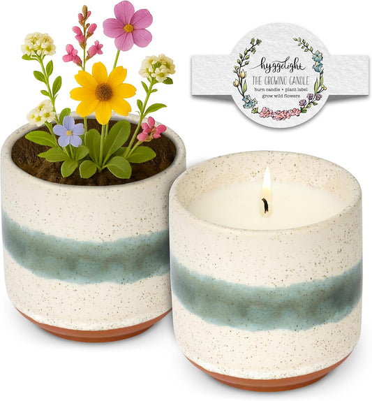 The Growing Candle, Lavender Scented, 8.5oz Ceramic Pot, Single Wick Aromatherapy Candles, 100% Soy for Women and Men, Edith
