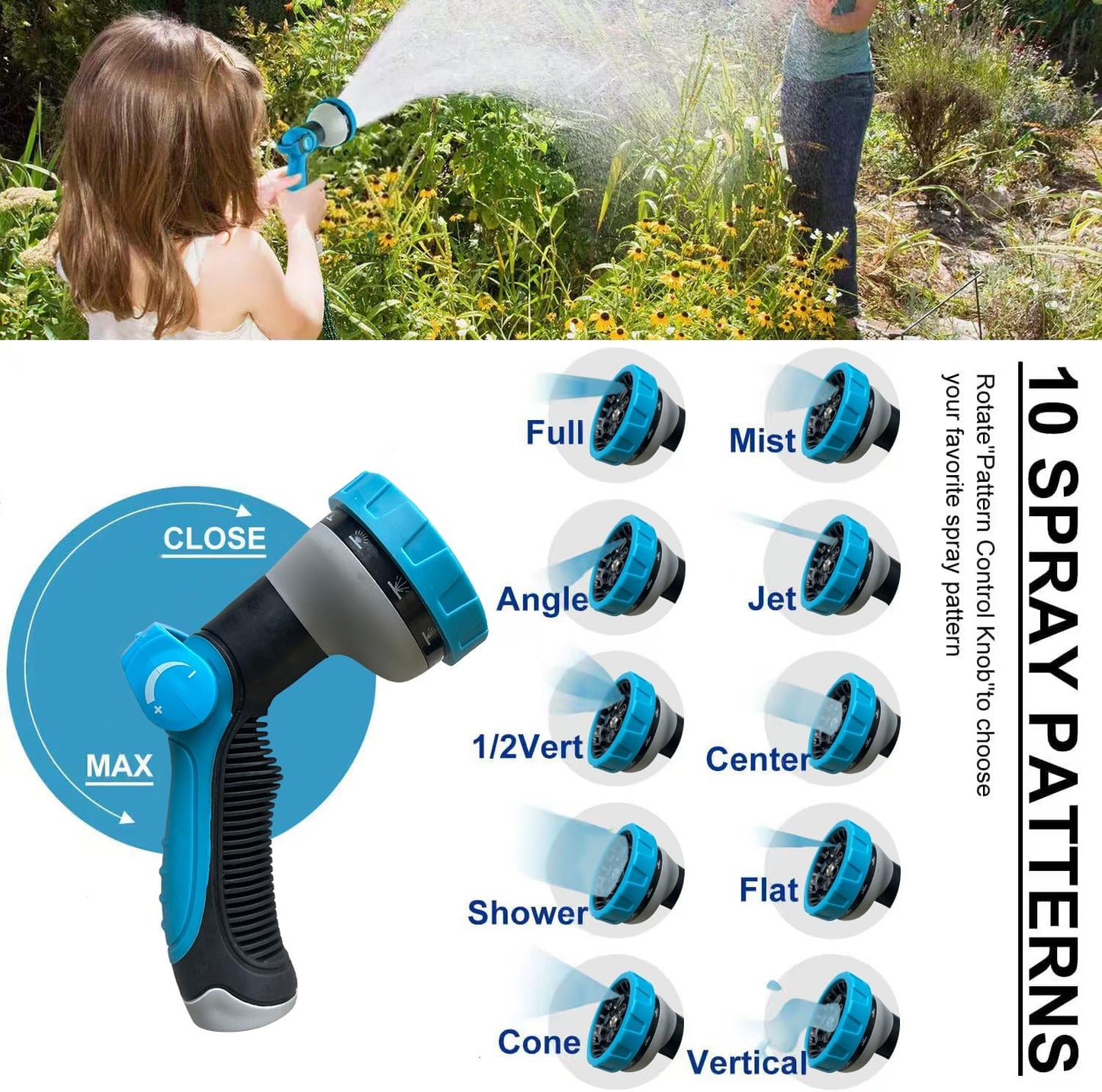 Metal Garden-Hose 200Ft Stainless Steel Water Hose Heavy Duty with 10 Way Nozzle – Flexible, Lightweight, No Kink & Tangle, 3/4'' Solid Metal Fitting, Shut-Off Valve for Outdoor Yard