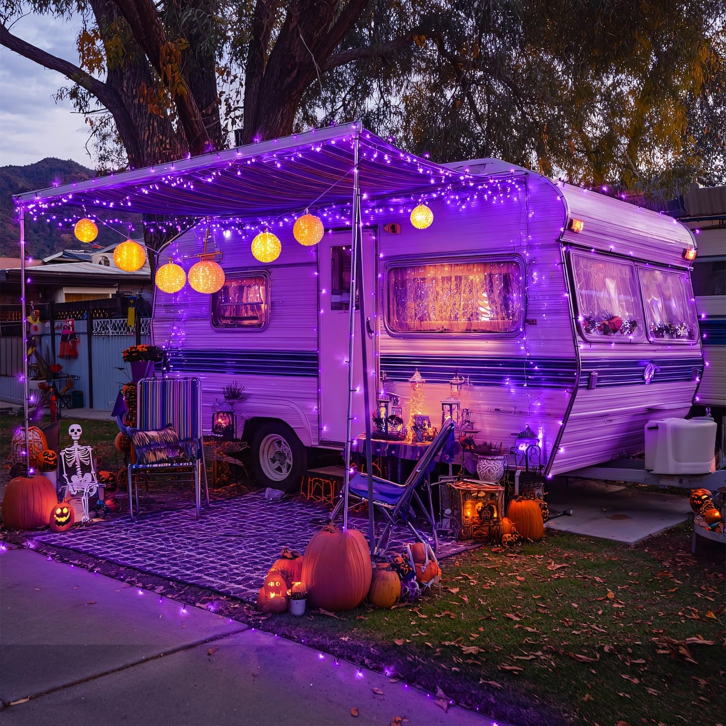 JMEXSUSS 2 Pack Purple Solar Halloween Lights, Total 400 LED 151FT Purple Halloween Lights Outdoor Waterproof, 8 Modes Solar Christmas Light for Outside Patio Yard Tree Decorations