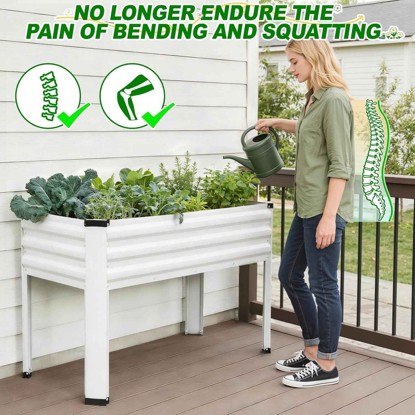Galvanized Raised Garden Bed with Legs 2 Pack, 48x24x32in Elevated Raised Garden Bed Outdoor with Drainage Holes, Planter Boxes for Gardening Vegetable Flower Fruit in Backyard, Patio, Balcony (White)