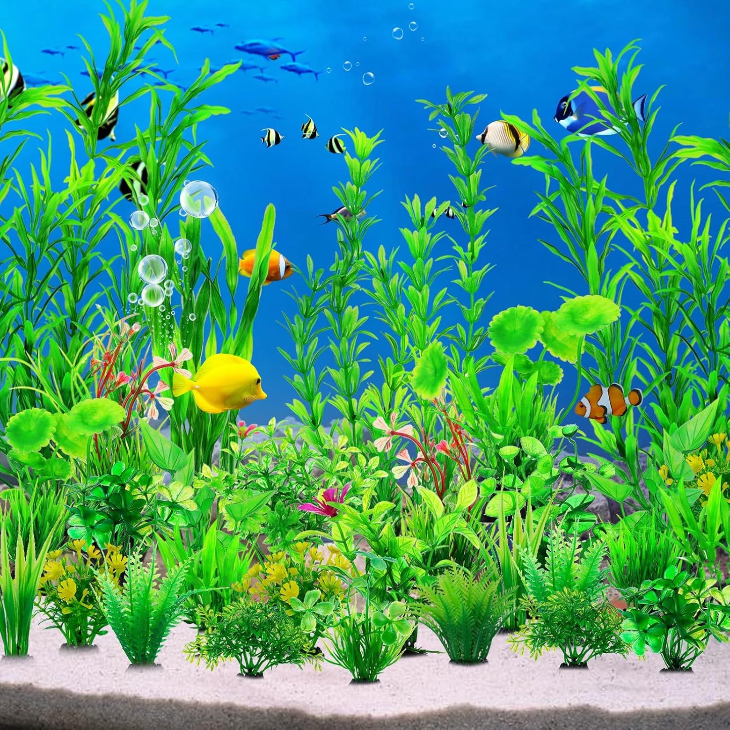 CousDUoBe 30pcs Fish Tank Accessories Aquarium Decorations Green Plants, Fish Tank Decor, Aquarium Decor Plastic Plants