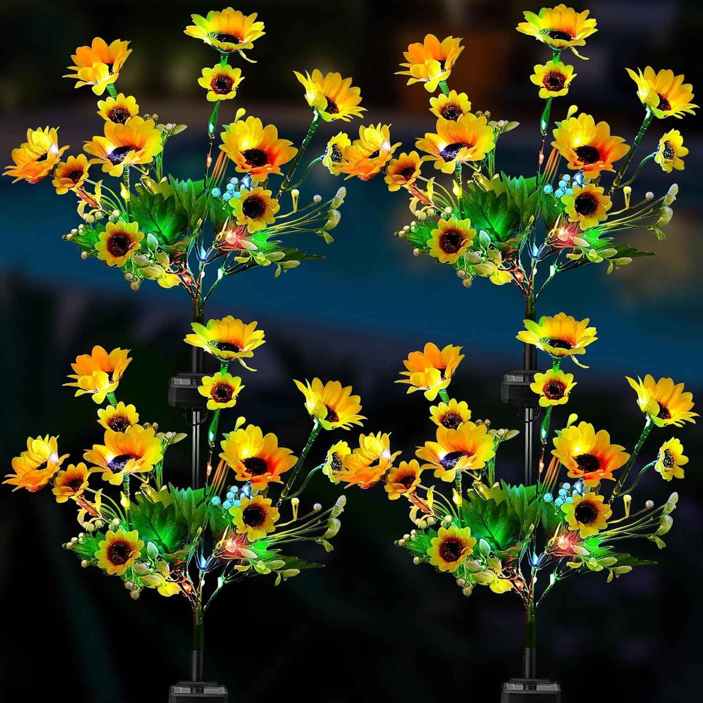 TANSOREN 4 Pack Solar Garden Lights Outdoor, Colorful LED Waterproof Solar Powered Sunflowers Landscape Lights for Outside Yard, Patio, Pathway Decorative, Décor, Gifts, Two Lighting Modes