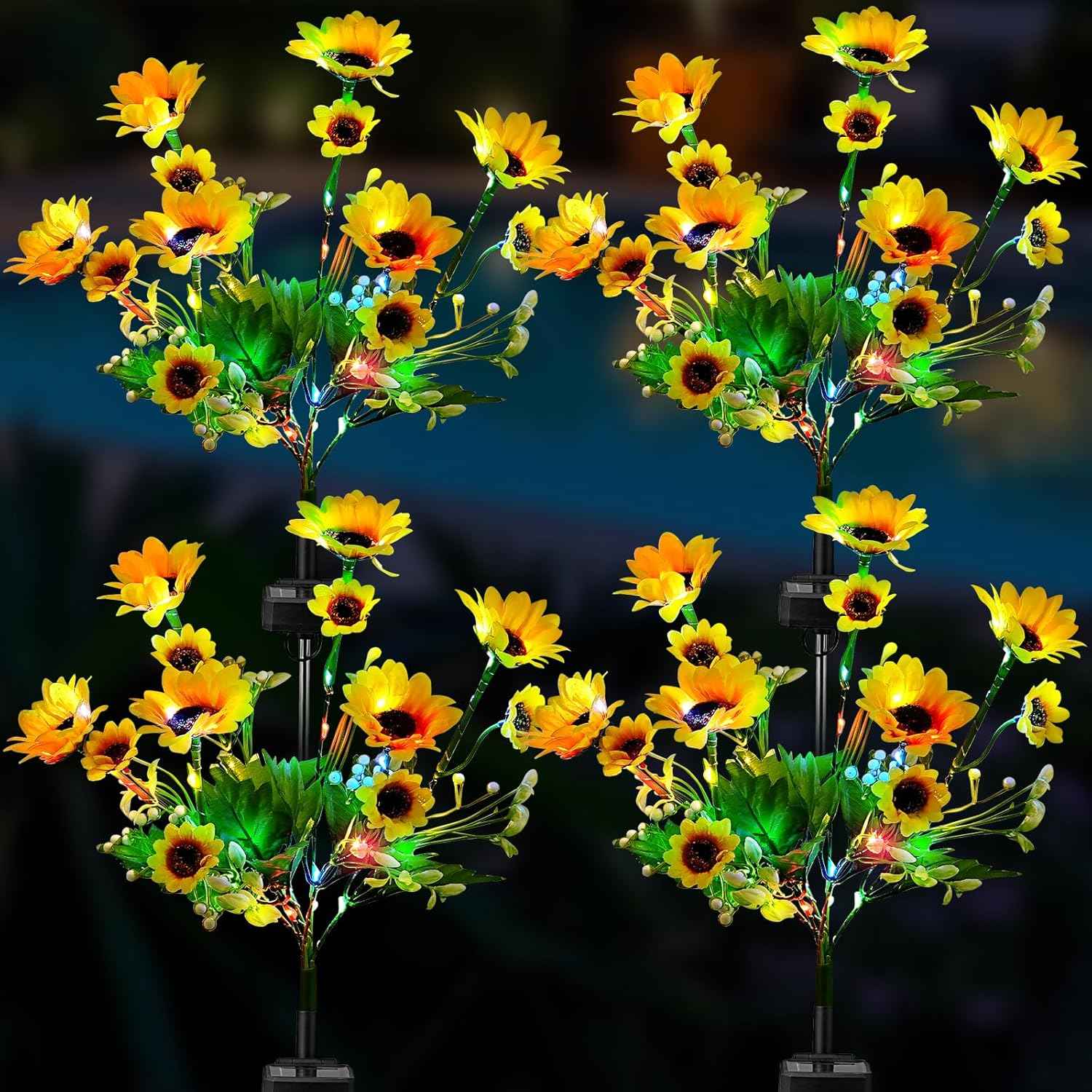 TANSOREN 4 Pack Solar Garden Lights Outdoor, Colorful LED Waterproof Solar Powered Sunflowers Landscape Lights for Outside Yard, Patio, Pathway Decorative, Décor, Gifts, Two Lighting Modes