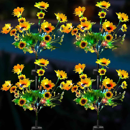 TANSOREN 4 Pack Solar Garden Lights Outdoor, Colorful LED Waterproof Solar Powered Sunflowers Landscape Lights for Outside Yard, Patio, Pathway Decorative, Décor, Gifts, Two Lighting Modes