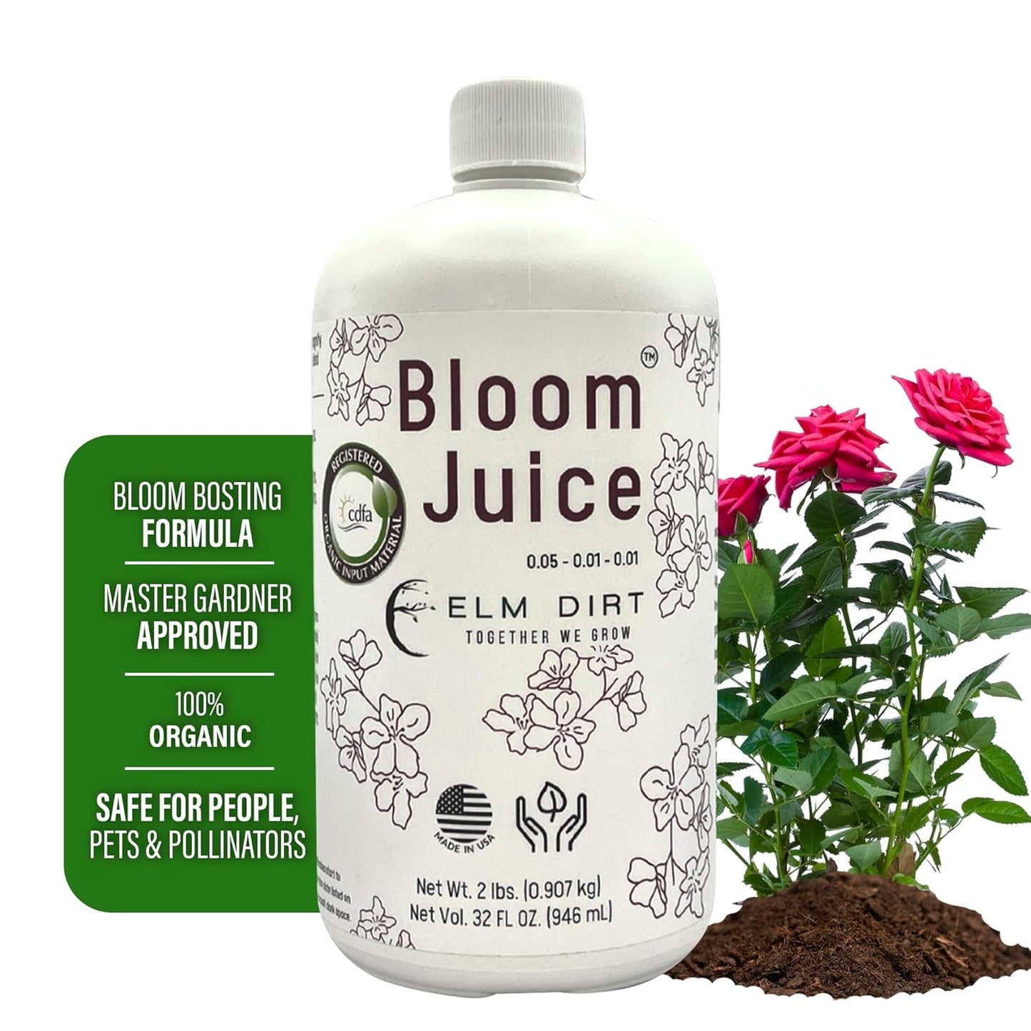 Elm Dirt 100% Organic Worm Castings & Bloom Juice for All Flowering Plants - Bloom Booster Fertilizer Earthworm Casting | Organic Plant Food for Houseplants, Vegetables, Flowers & Gardens Fertilizer