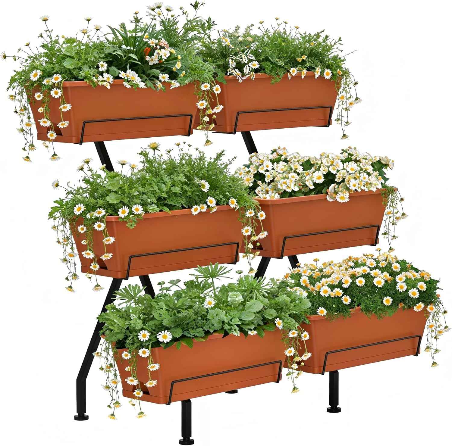 Vertical Garden Planter 3 Tier Vertical Raised Garden Bed Standing Garden Planters with 6 Container Boxes Elevated Garden Planters Indoor Outdoor Herb Planter for Flowers Vegetables Plants, Brick Red