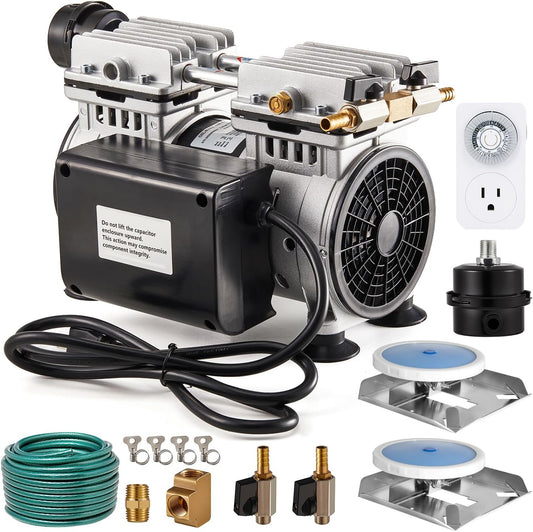 Pond & Lake Aeration System,Pond Aerator Pump,550W Power 5.2CFM for Up to 3 Acre with Timer,3/4 HP Compressor (1 hose, 1)