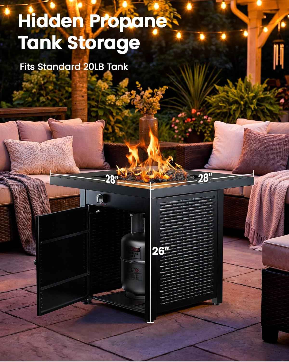 Ciays 28 Inch Propane Fire Pit CSA-Listed Outdoor Fire Pit Table, 50,000 BTU Steel Gas Fire Pits with Lid and Lava Rock, Add Warmth and Ambience to Parties On Patio Deck Garden,Black,CIFPT3-N1