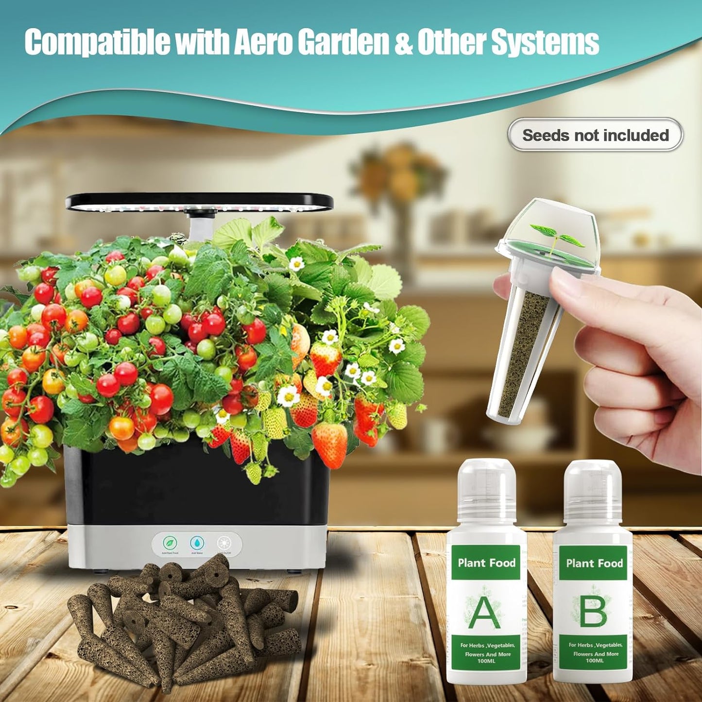 128 pcs Seed Pod Kit for Aerogarden, Grow Anything Kit for Indoor Hydroponics Growing System, Hydroponics Supplies with 50 Grow Sponges, a&b Nutrient Plant Food, 50 Pod Labels, 12 Plant Baskets Domes