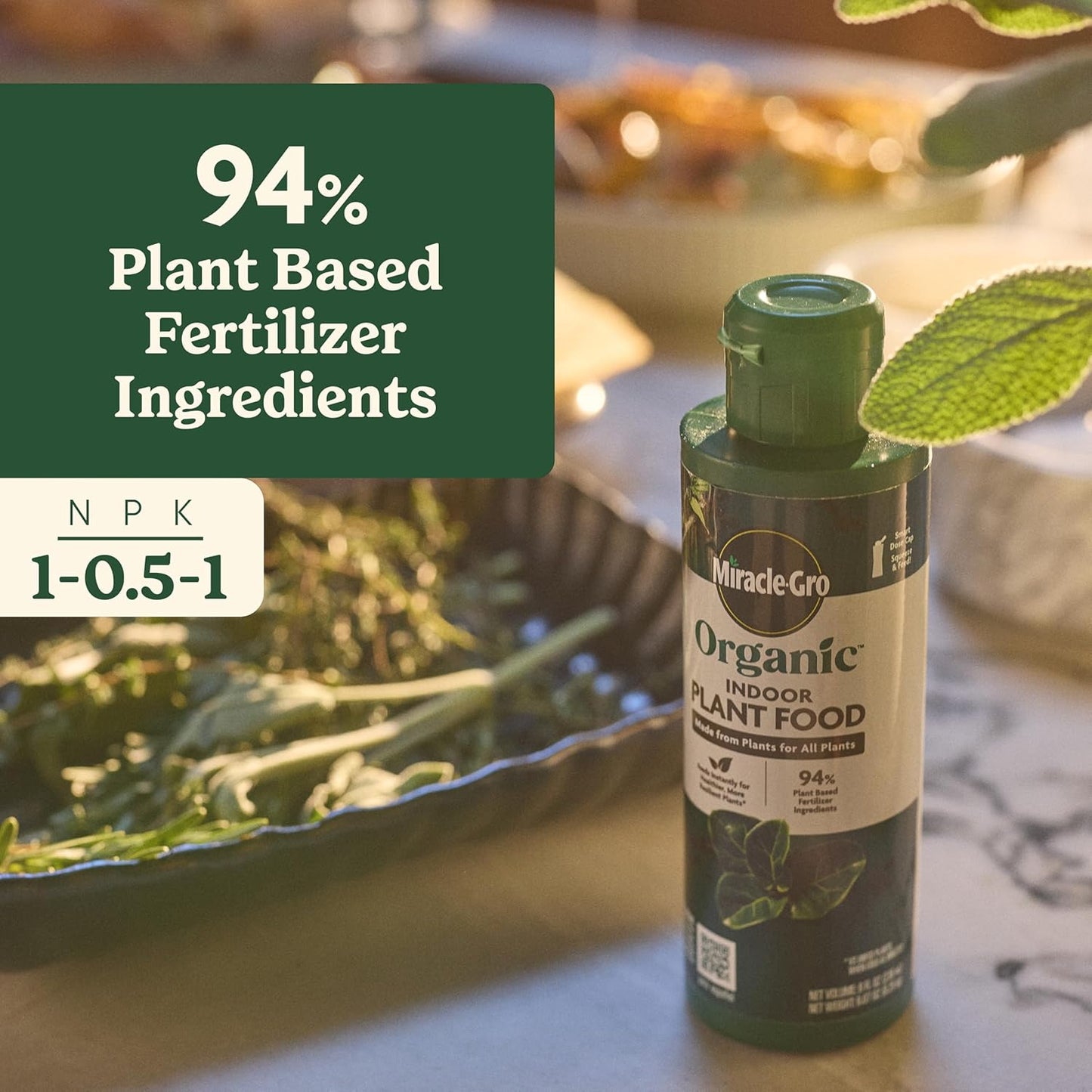Miracle-Gro Organic Indoor Plant Food, Liquid Plant Food for Houseplants, Flowers, Vegetables, and Herbs, 1-0.5-1 NPK, 8 fl. oz., 2-Pack