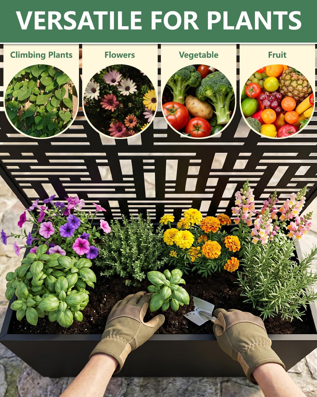Metal Planter Box with Trellis,70.9"x47.2"x15.7" Raised Garden Bed with Drainage Holes, Privacy Planters for Outdoor Garden Bed for Climbing Plants,Vegetables,and Vines,Black-Modular