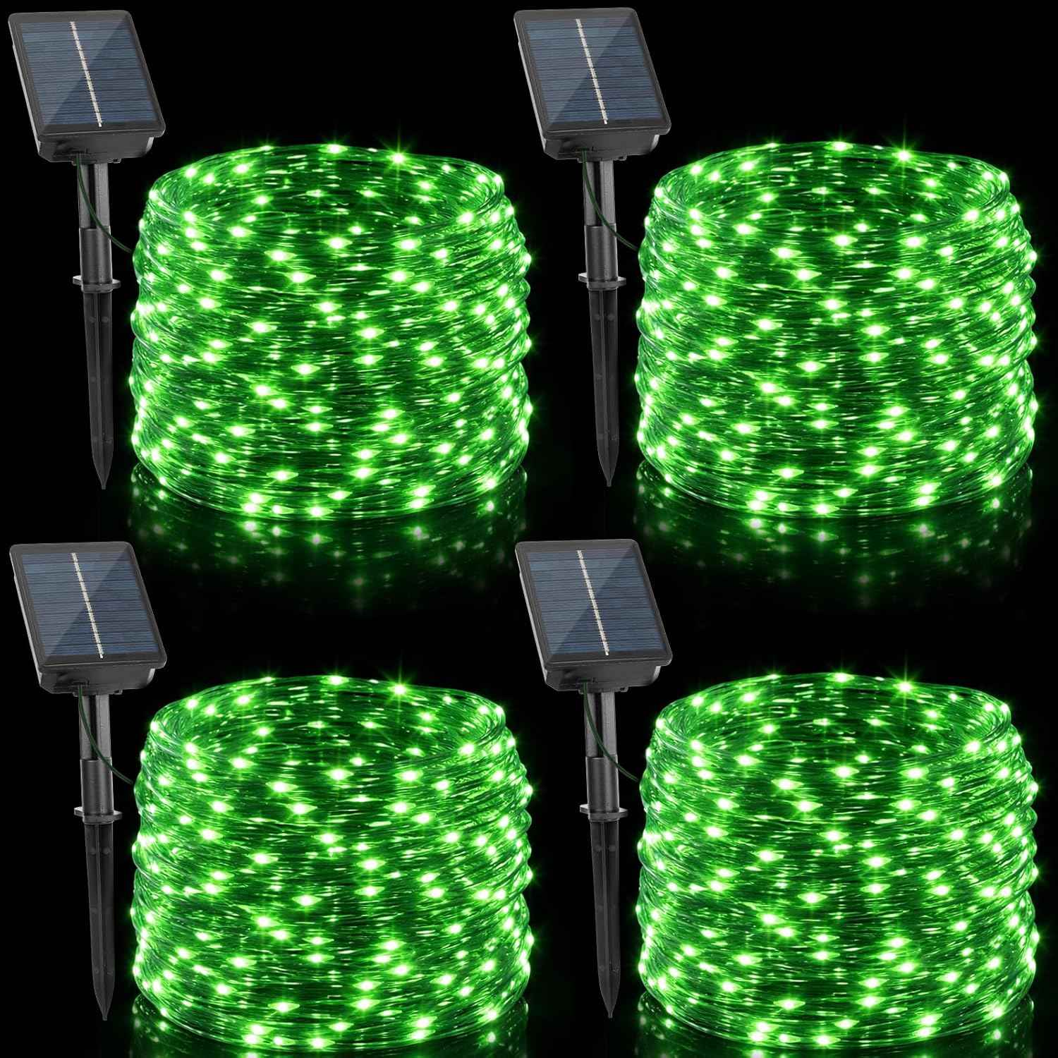 4 Pack Green Solar Fairy Lights Outdoor, 131ft 400 Led Solar String Lights Outdoor Waterproof with 8 Modes, Green Wire Twinkle Lights for Outside Christmas Garden Party Decorations