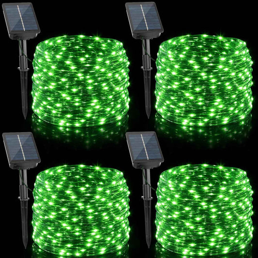 4 Pack Green Solar Fairy Lights Outdoor, 131ft 400 Led Solar String Lights Outdoor Waterproof with 8 Modes, Green Wire Twinkle Lights for Outside Christmas Garden Party Decorations