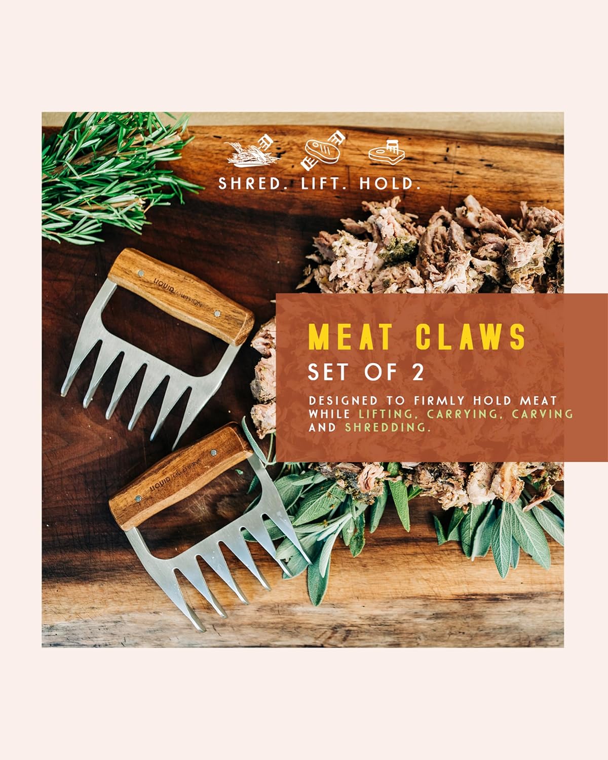 Premium 18/8 Stainless Steel Meat Shredder Claws with Wooden Handles: Effortlessly Shred, Pull, and Serve Pork, Turkey, Chicken, and Brisket! - Lumora Garden