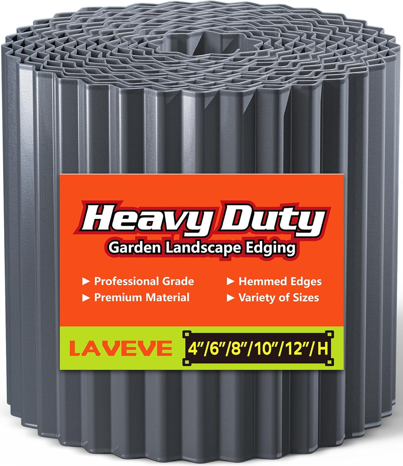 LAVEVE Corrugated Metal Garden Edging 6" x 40Ft, Landscape Edging Border for Lawn, Flower Bed, Garden Fence, Paver Edging (Dark Gray)