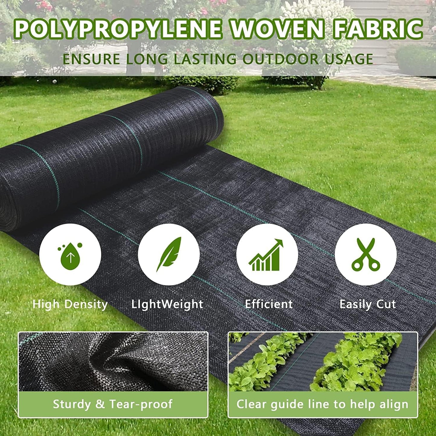 6ftx100ft Weed Barrier Landscape Fabric Heavy Duty，Weed Block Gardening Ground Cover Mat, Weed Control Garden Cloth ，Woven Geotextile Fabric for Underlayment，Commercial Driveway Fabric