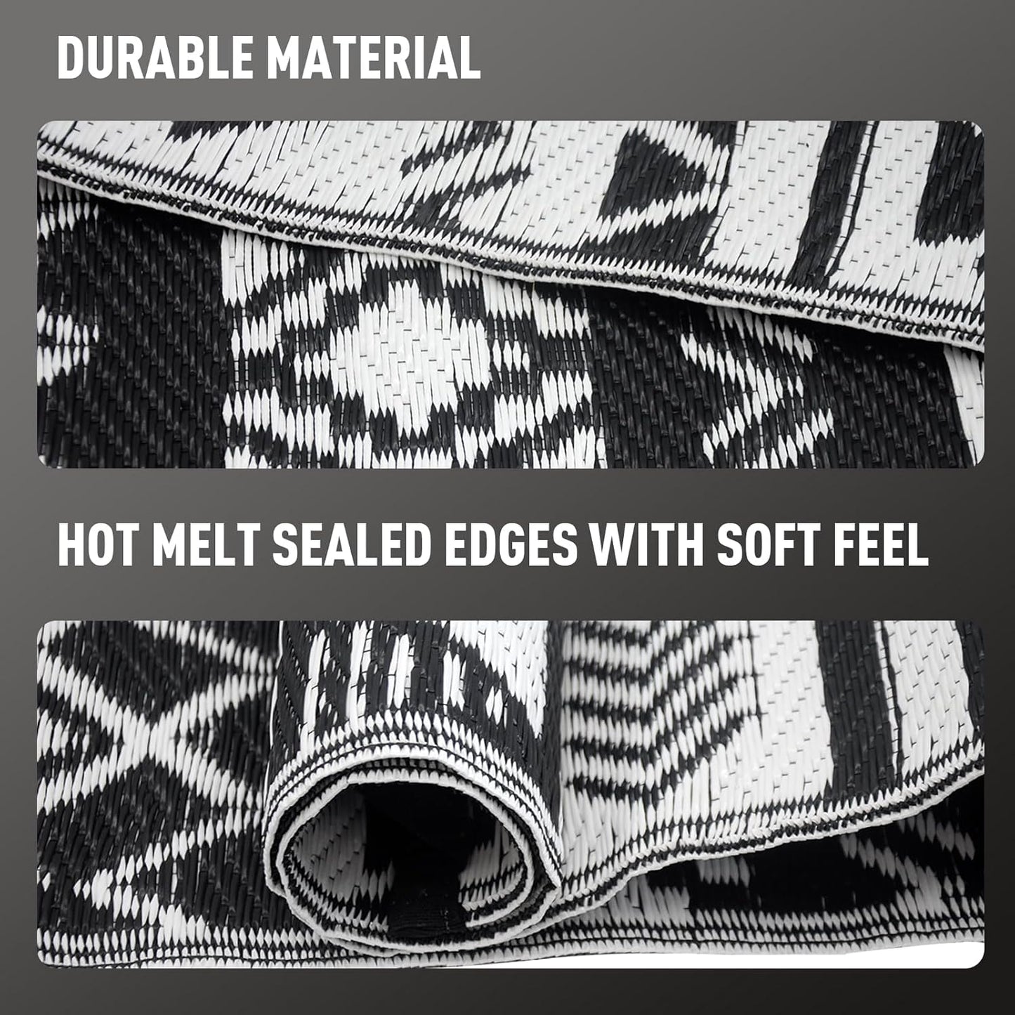 WILDROOTS 8x10 Feet Black and White Plastic Outdoor Rug, Stain Resistant Waterproof Reversible Outdoor Patio Rug, Fade Resistant Camping Rug