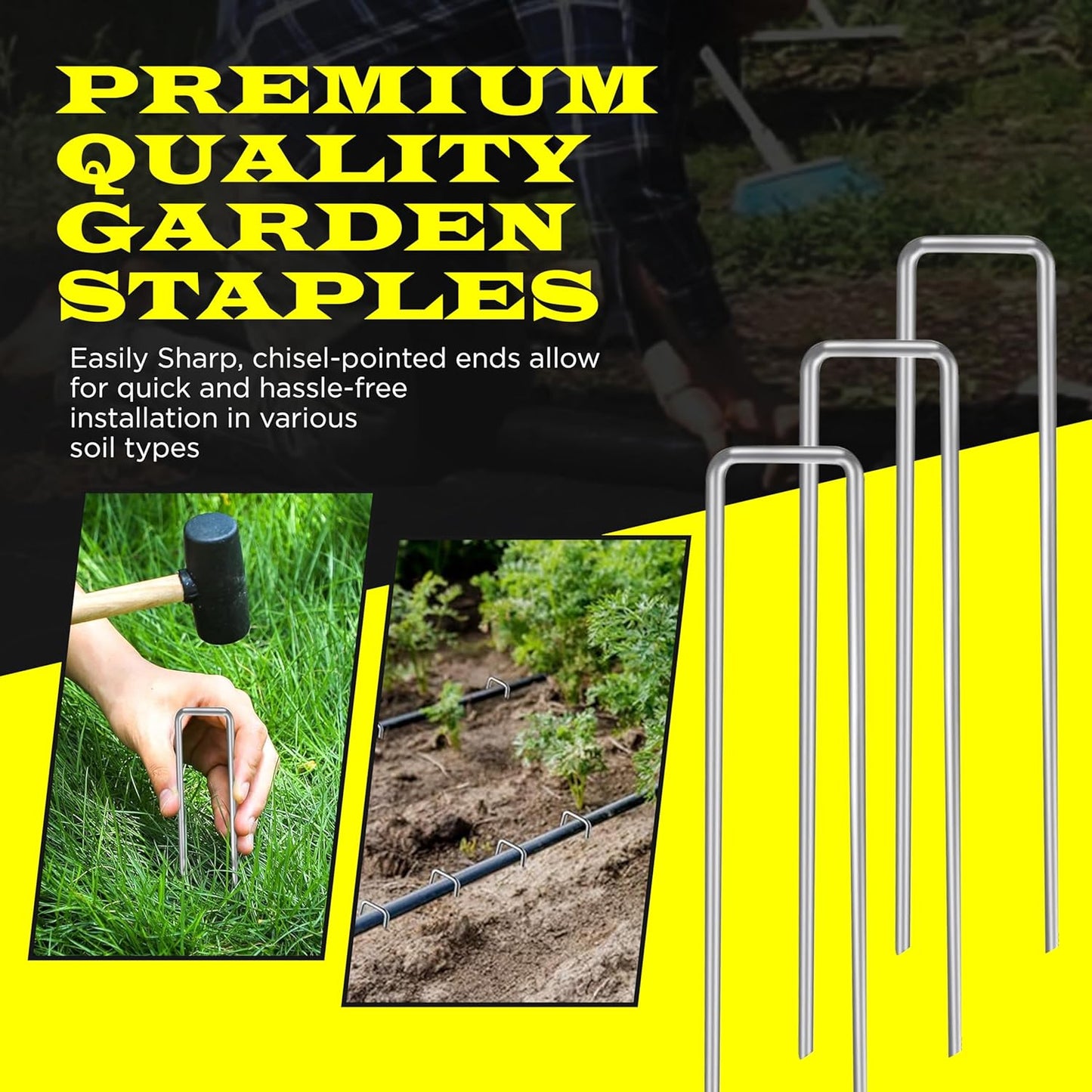 250 Pack x 6 Inch Landscape Staples Galvanised, Fabric Pins, 11 Gauge, Garden Staples, Tent Stakes, Fabric Pins for Lawn, Fence, Tent, Decoration, Weed Barrier, Outdoor. (250 x 6in)