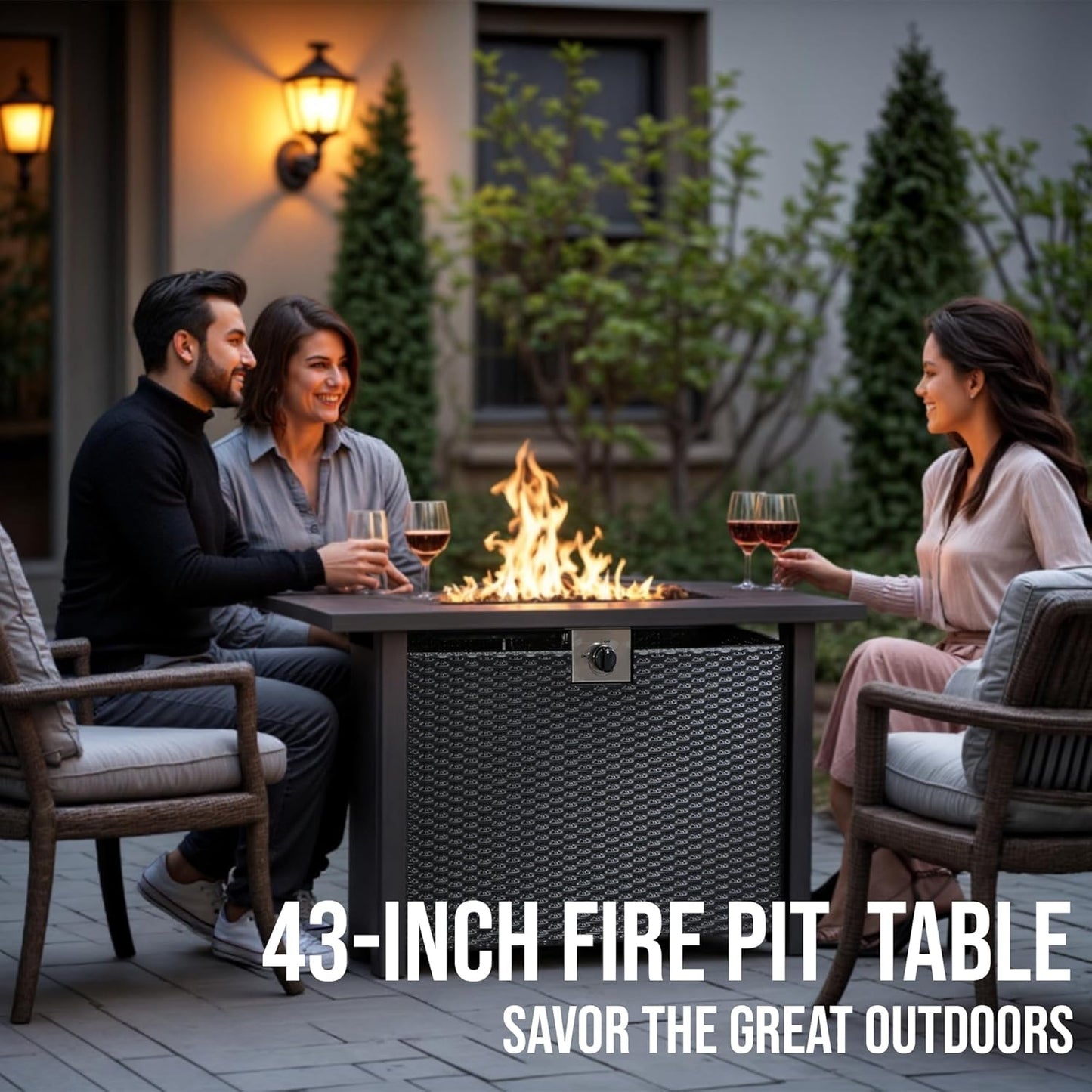 Propane Fire Pit Table – Rectangle 43 Inch Outdoor Firepit for Patio, Balcony, and Garden – Versatile Gas Fire Pit with Lava Rock & Table Lid