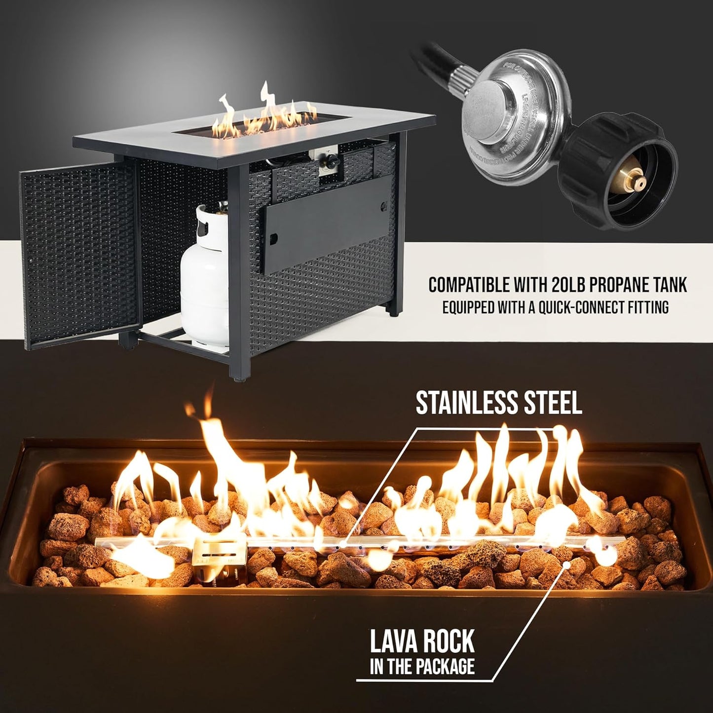 Propane Fire Pit Table – Rectangle 43 Inch Outdoor Firepit for Patio, Balcony, and Garden – Versatile Gas Fire Pit with Lava Rock & Table Lid