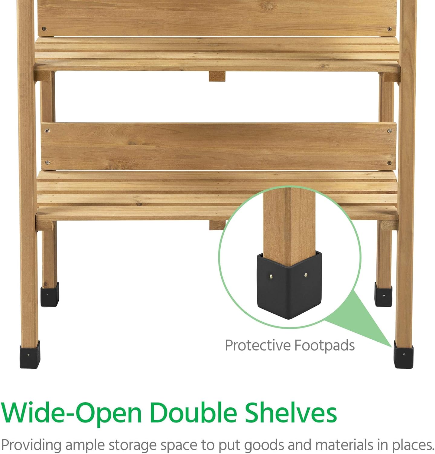 Topeakmart Potting Bench Table w/Metal Tabletop for Garden, Fir Wood Workstation w/3 Tier Shelves, Outdoor Work Bench w/Hook Natural Wood