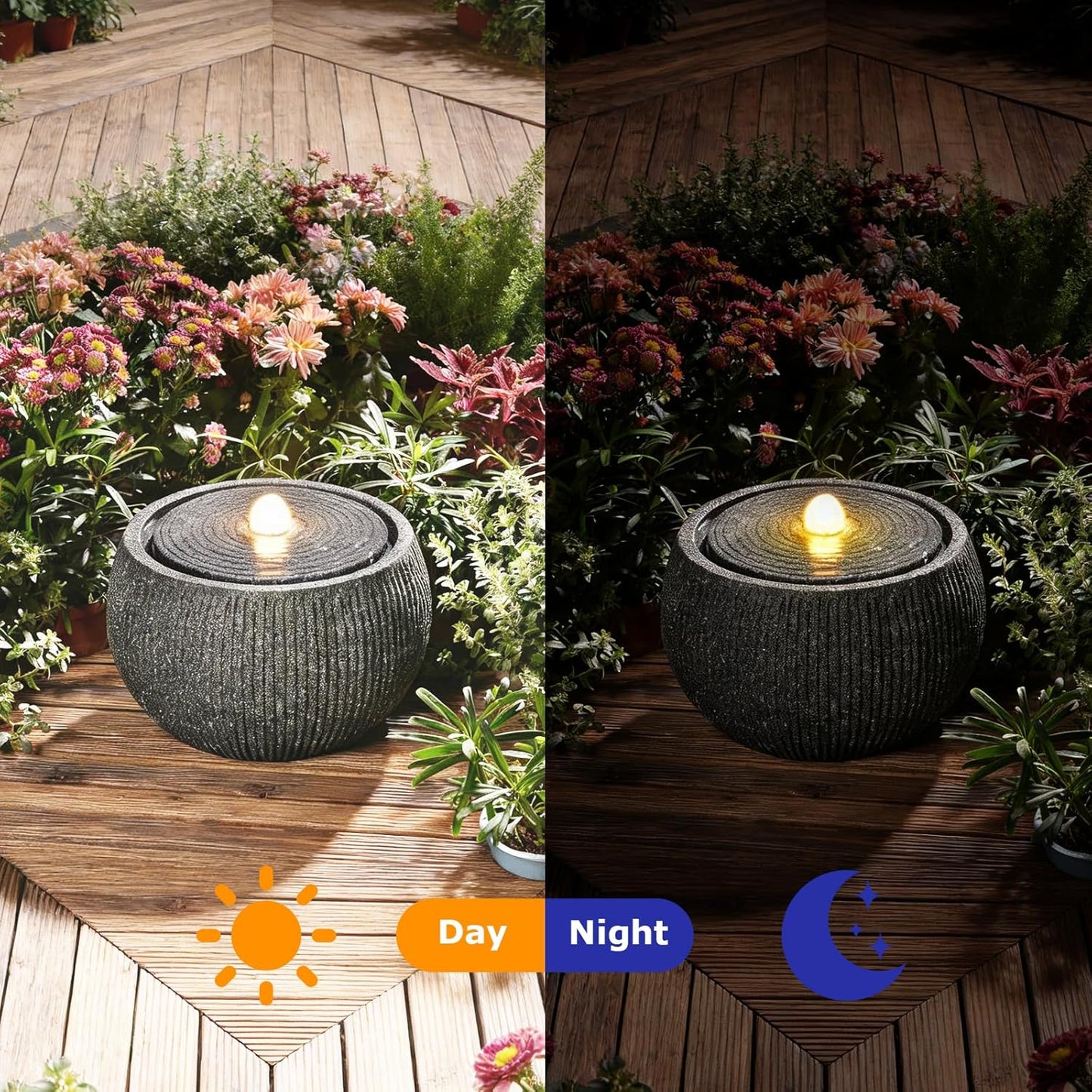 Water Fountain Outdoor Zen Garden Water Feature Outdoor Sphere Fountains for Patio, Deck, Yard, Porch, Home Decor,11.8" Lx11.8 Wx11 H