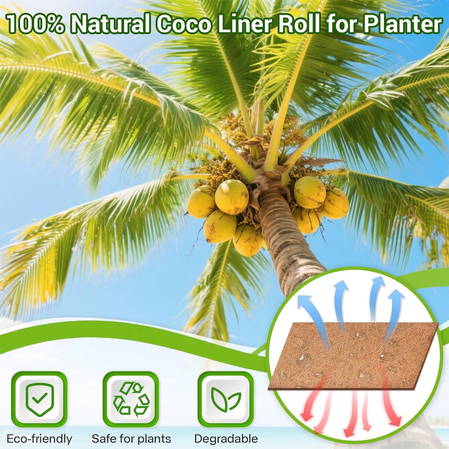 Coconut Liners for Planters 16x160 Inch, Natural Coco Liners for Planter Flower Basket, Thick Coco Fiber Mat for Garden Decoration, Hanging Basket, Animal pet pad
