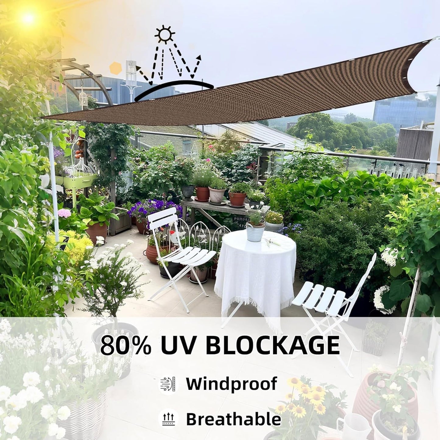 Shade Cloth with Grommets and Ropes, 80% UV-Blocking Sun Shades Outdoor Patio, 10 X 20 FT Pergola Shade Cover, Mesh Sun Shades for Greenhouse, Garden, Backyard