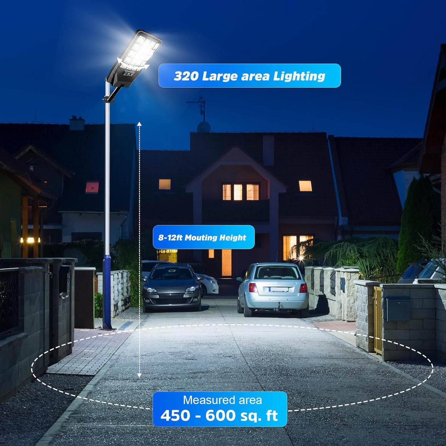 JWT 4 Pack Solar Street Lights Outdoor Waterproof - Solar Powered Flood Light with Motion Sensor & Remote Control 6500K 20000LM,Dusk to Dawn Commercial Solar Lights Outdoor for Parking Lot