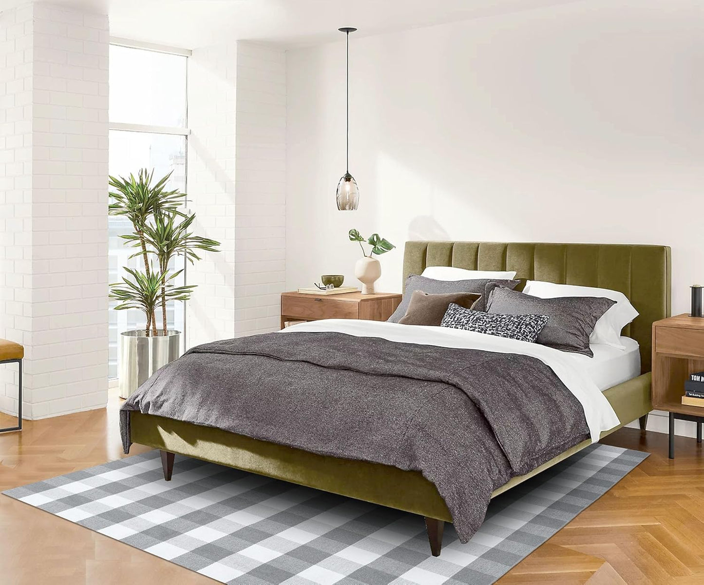 IOHOUZE Buffalo Plaid Rug 5x7 Ft Indoor Outdoor Rug, Washable Rugs for Living Room, Spring Summer Welcome Mats Outdoor, Cotton Area Rug for Farmhouse/Entryway/Home Entrance, Grey White