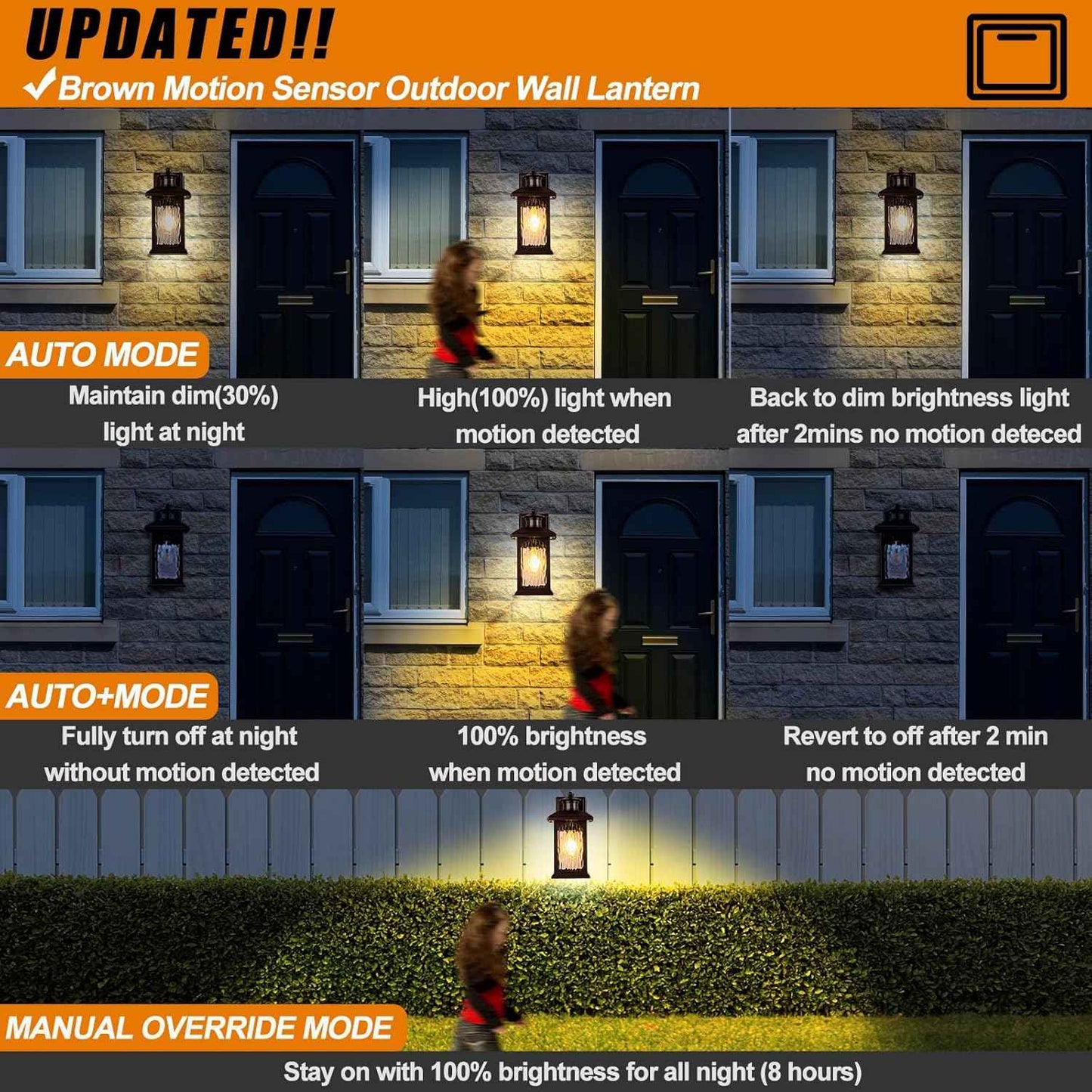 2 Pack Motion Sensor Outdoor Lights, Brown Dusk to Dawn Outdoor Lighting, Oil Rubbed Bronze Exterior Light Fixtures, Waterproof Porch Lights Wall Sconce for House, Garage, Porch, Entryway Anti-Rust