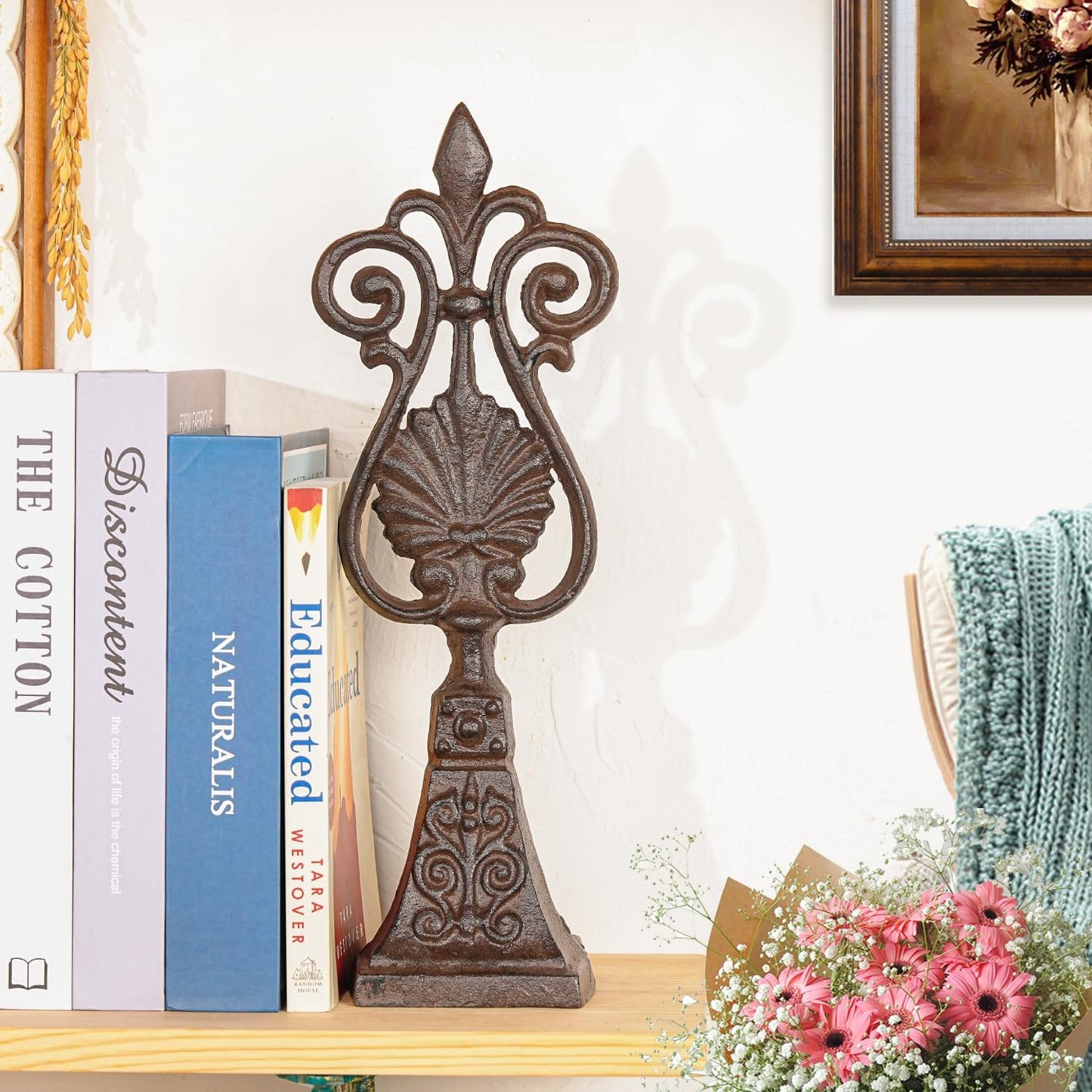 Sungmor Vintage Cast Iron Decorative Shell & Scroll Design Statues,Heavy Duty Rustic Desk Sculpture,Home Decor for Mantel,Farmhouse Decor